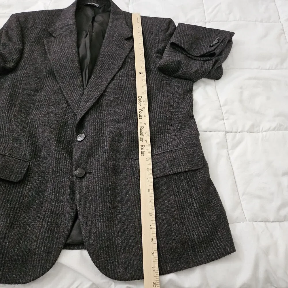 Burberry Blazer Jacket 46R XL Pure Camel Hair Wiedemans Dark Gray Plaid‎ Vintage